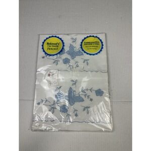 Vtg Belcrest's Embroidered Butterfly Pillow Cases Floral Standard Percale NEW